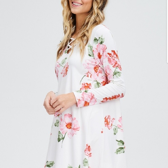 SALE White Floral Soft Cross Front Dress - Picture 2 of 5